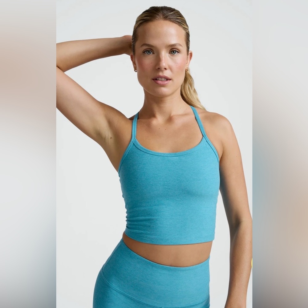 Beyond Yoga Surfer Blue SpaceDye Short and Slim Racer Back Tank Medium - Picture 3 of 7